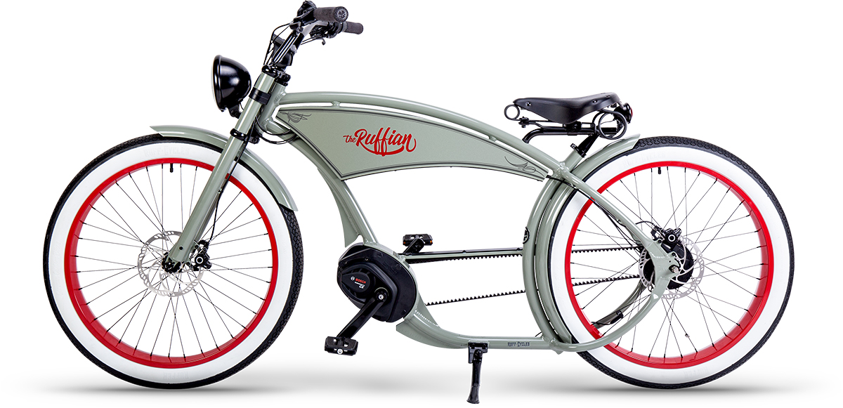 Ruff Cycles Ruffian Cementgrey Gen 4 mit rotem Logo und roten Details