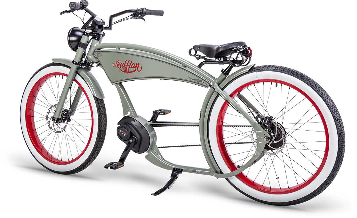 Ruff Cycles Ruffian Cementgrey Gen 4 mit rotem Logo und roten Details seitlich 1